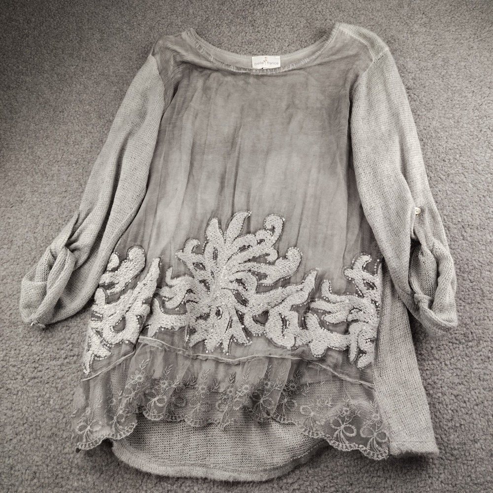 Belle France layered Silk Mohair Sequin Embellished sweater Size Medium Womens